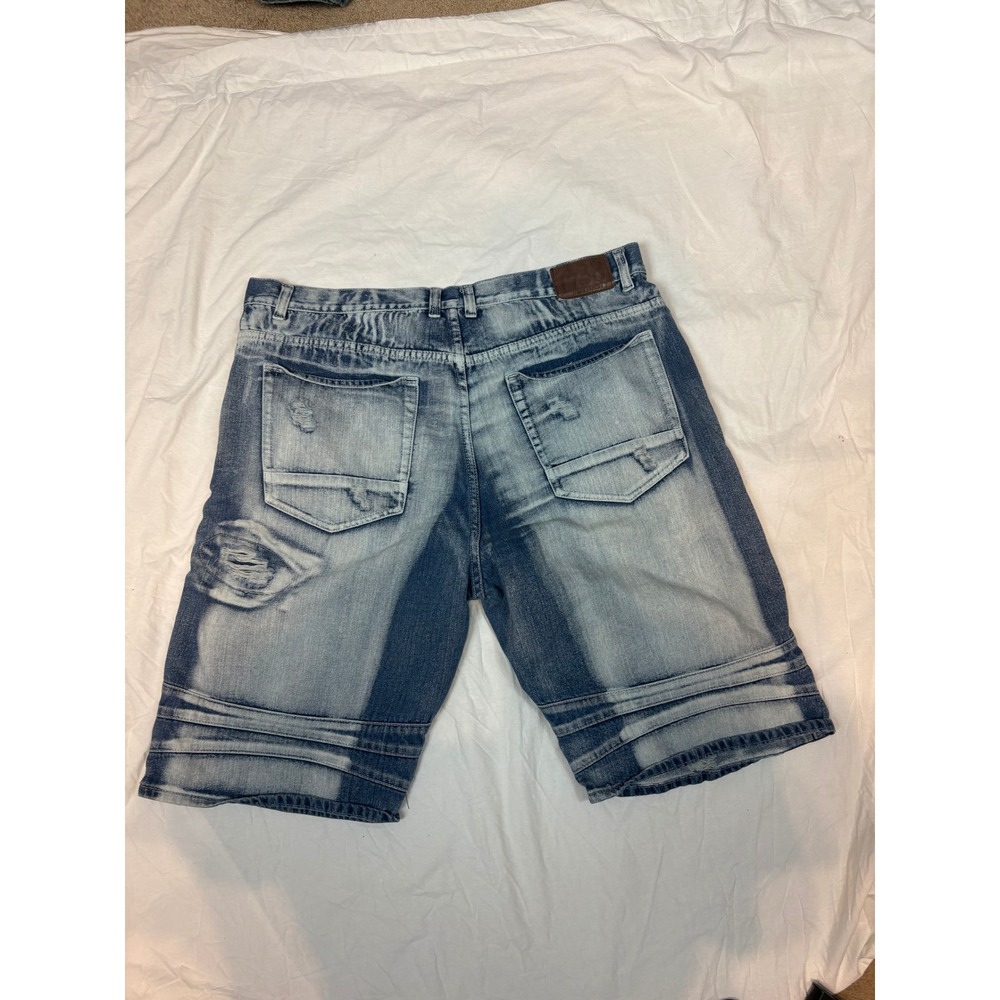 Junk Food Mens Distressed Moto Denim Shorts Acid Wash Blue Ripped Streetwear 44 - Picture 2 of 3